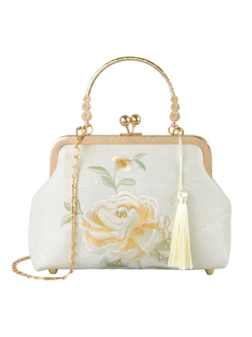 Chinese Style Crane Embroidered Jacquard Clutch with Detachable Chain